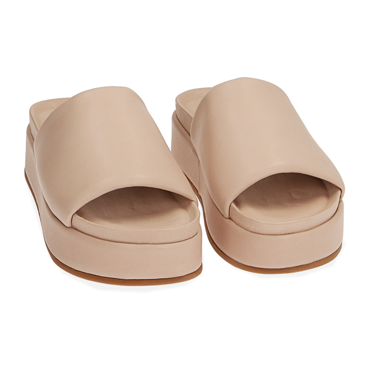 Ciabatte panna in pelle, zeppa 4 cm