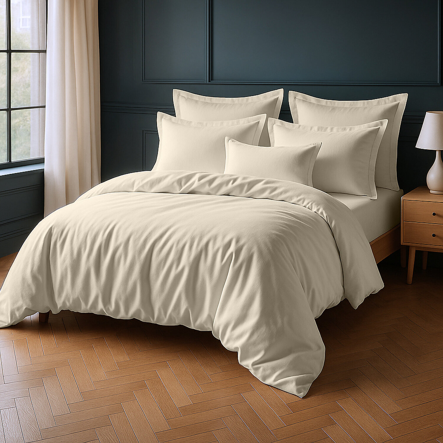 Parure housse de couette + 1 taie 100% coton 57fils ivoire