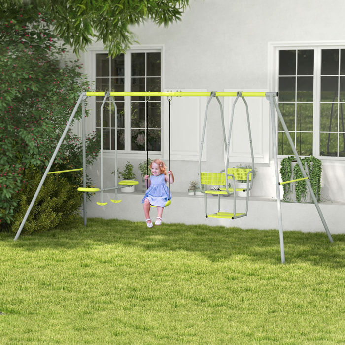 Balançoire 3 agrès portique 2 face à face et balançoire dim. 2,83L x 1,56l x 1,8H m métal époxy PE gris vert