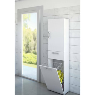 Armadio multiuso Escolzia, Mobile lavanderia lineare a 2 Ante, Colona da bagno con cestello portabiancheria, 100% Made in Italy, Cm 45x32h195, Bianco