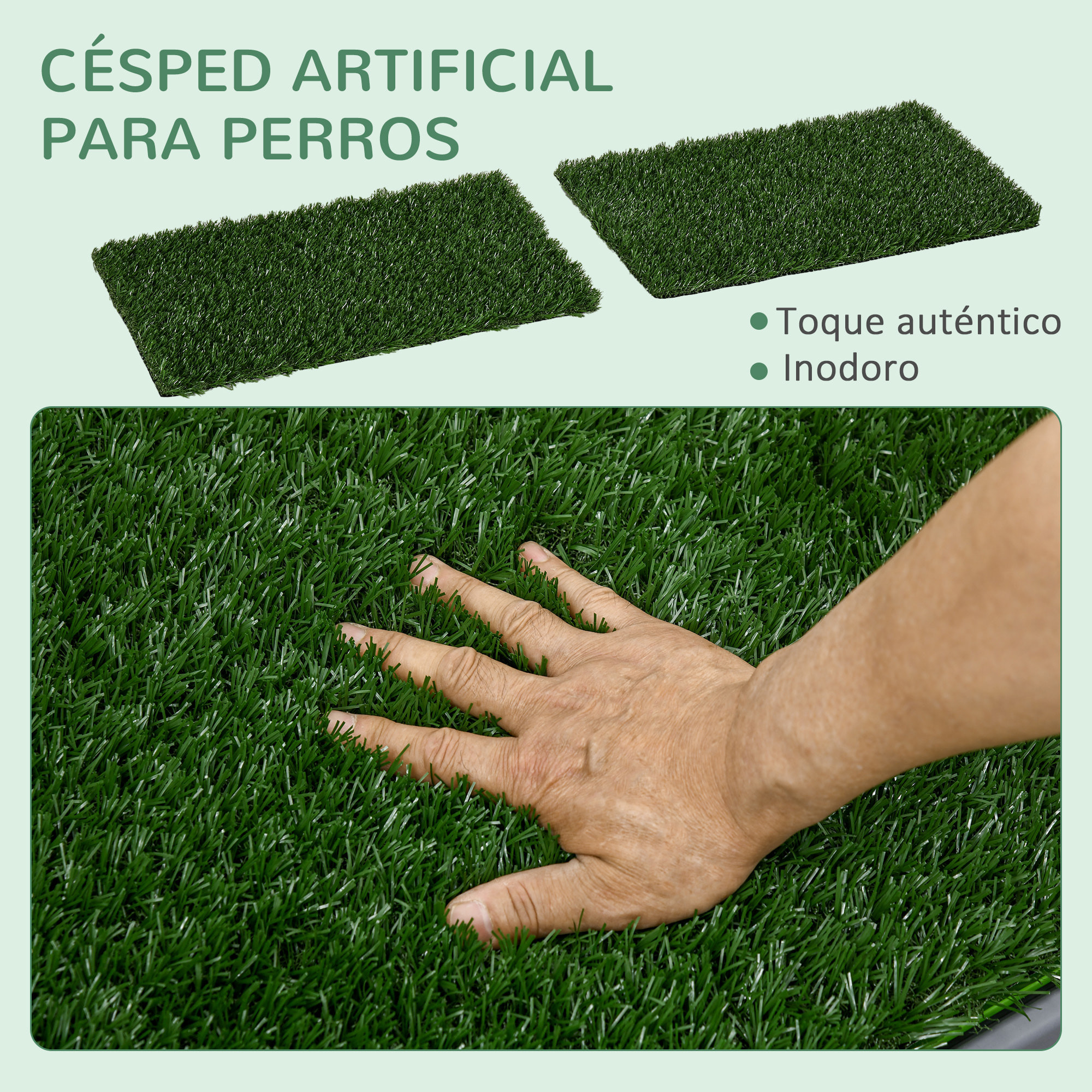 Inodoro para Perros con 2 Céspedes Artificiales Arenero para Perros con Rejilla y Bandeja para Entrenamiento de Cachorros en Exterior e Interior 67x41x3,5 cm Verde