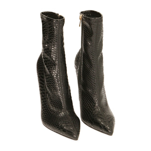 Ankle boots neri stampa pitone, tacco 11 cm