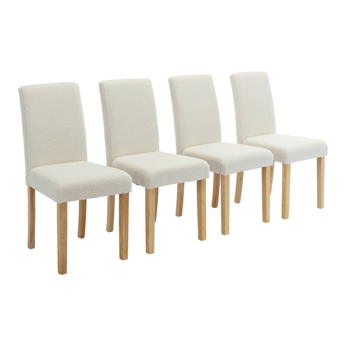 Lot de 4 chaises RITA revêtement bouclette pieds en bois d'hévéa