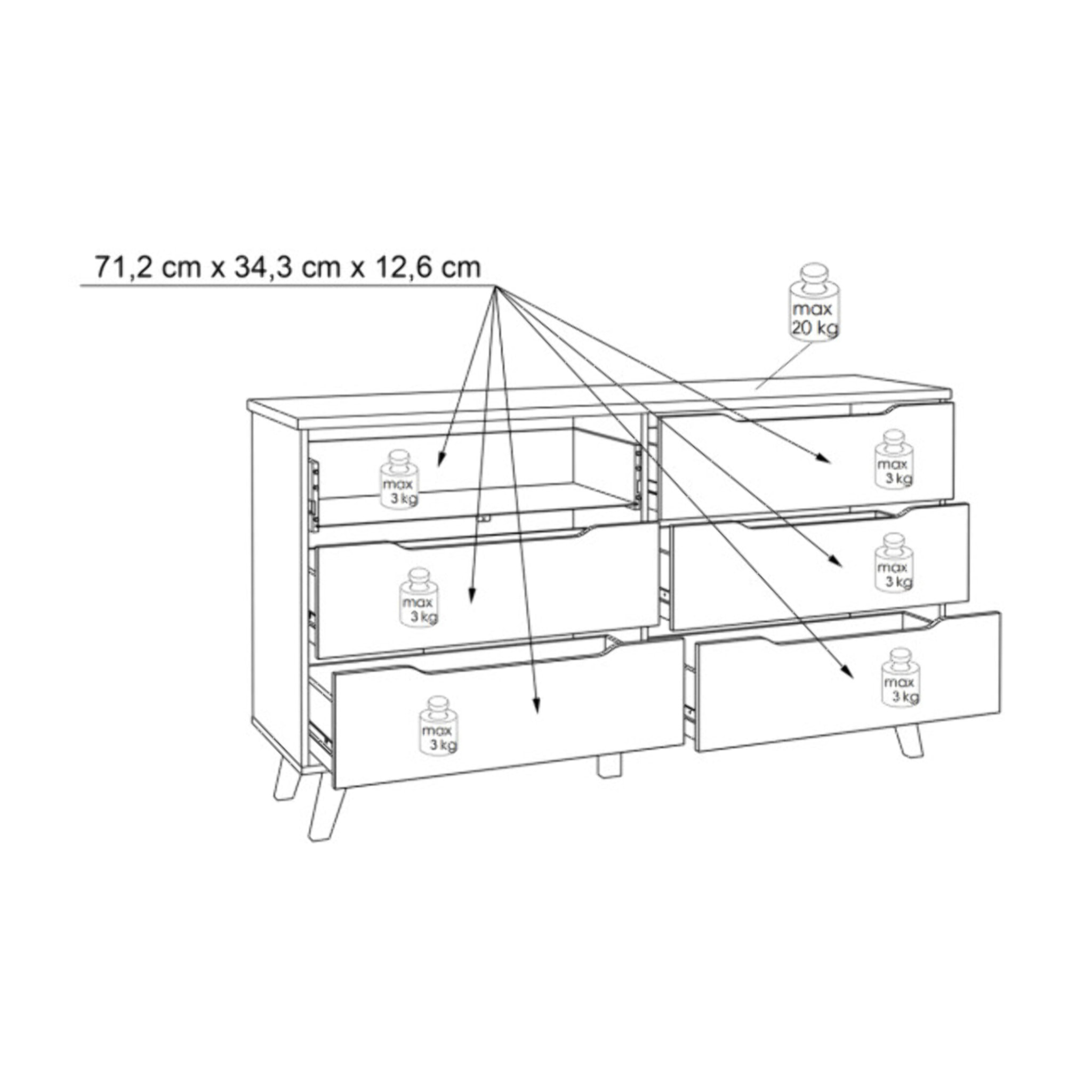 Commode 6 tiroirs effet bois chêne naturel et blanc mat - WANDA