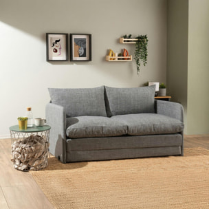 Canapé-lit en lin gris chiné, 2 personnes 140 cm ORURO