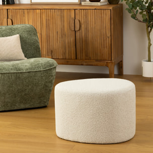 Pouf galet bouclette Estria blanc ivoire 47x38cm