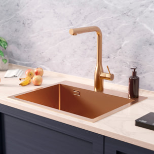 Timeless Évier de cuisine encastrable inox 304, 1 bac, 55x45x21 cm, Cuivre brossé PVD