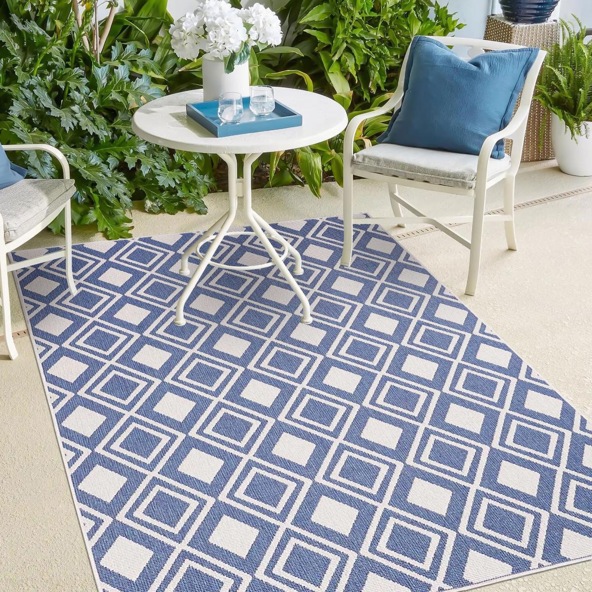 Tapis d'extérieur Reversible Kuci bleu et blanc