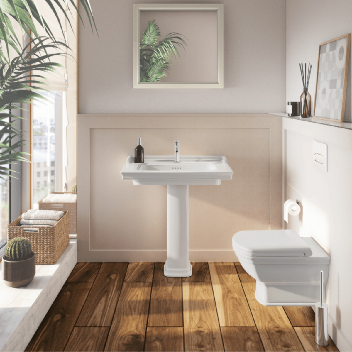 Lavabo Valarte blanc avec trop plein et colonne
