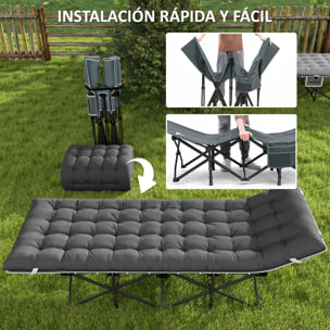 Cama Plegable Camping Cama de Acampada Portátil Tumbona de Camping con Reposacabezas Colchón Extraíble y Bolsa de Transporte Carga 150 kg para Playa Senderismo 196x68x37 cm Gris Oscuro