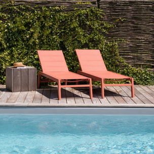 Lot de 2 bains de soleil BARBADOS en textilène terracotta - aluminium terracotta