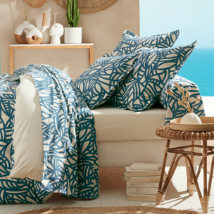 Parure de lit  2 pièces coton végétal géométrique housse + taie - Bleu