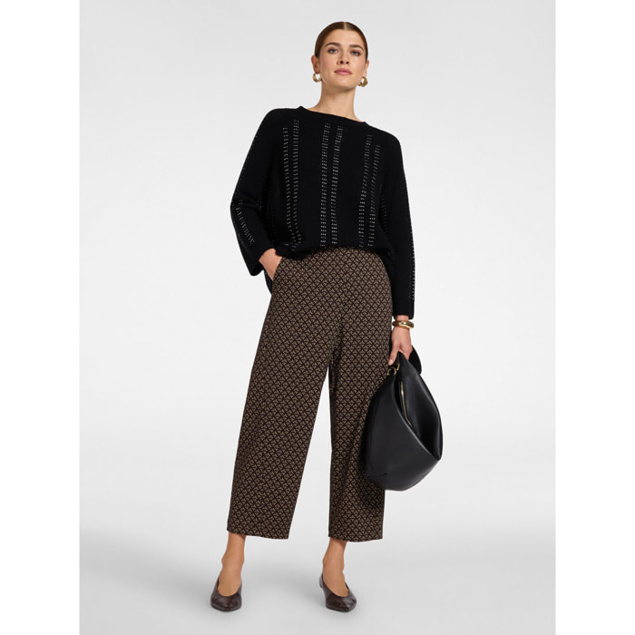 Elena Mirò - Pantaloni cropped in flanella jacquard - Marrone
