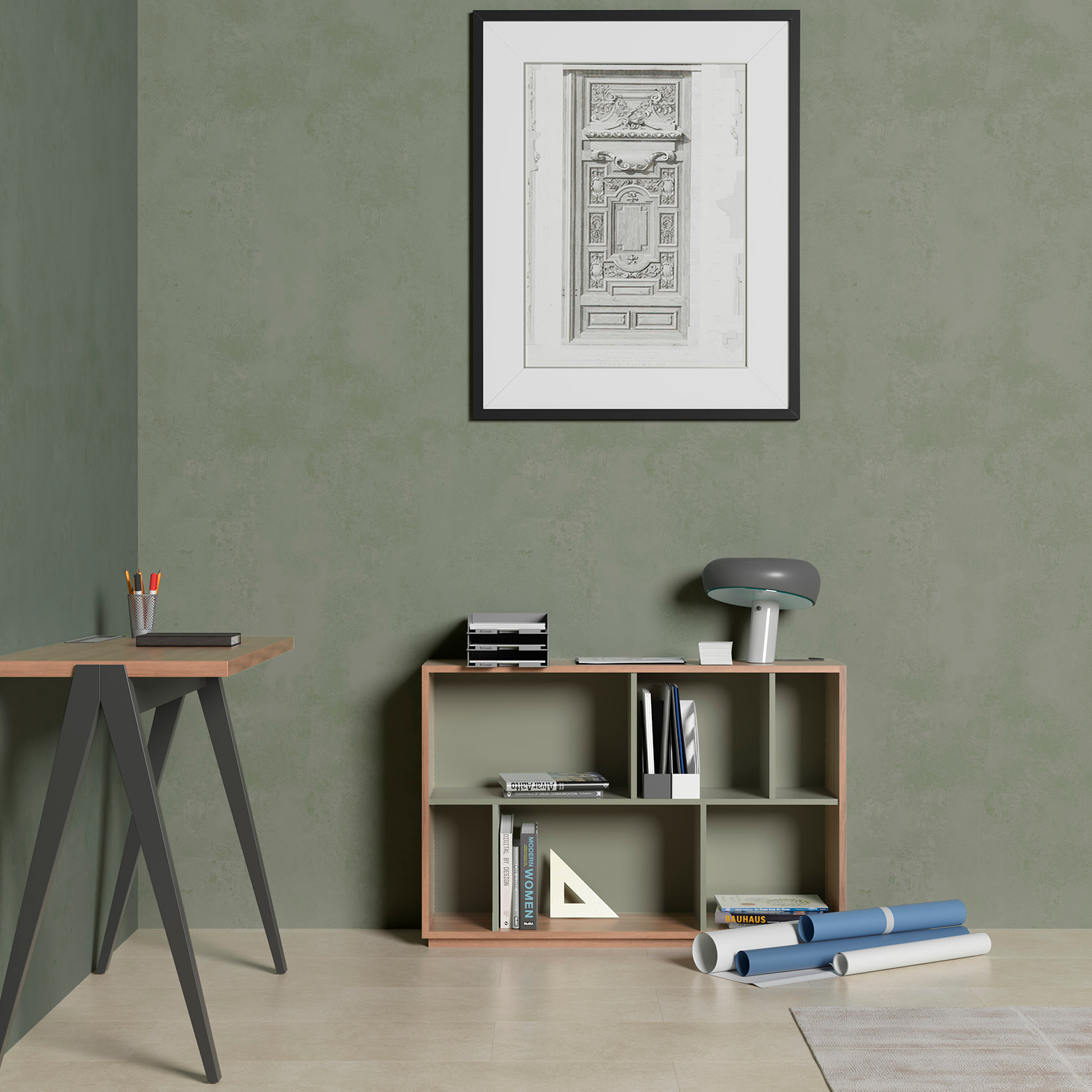 Estantería librería Nack melamina nogal-verde 80x119x32 cm