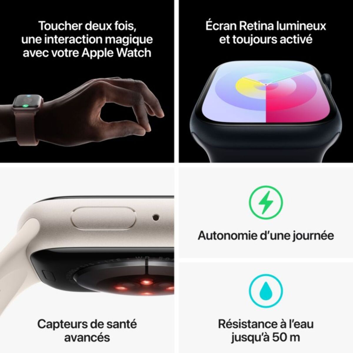 Montre connectée APPLE WATCH Serie 9 Cellular 41mm Aluminium/Lumière S/M