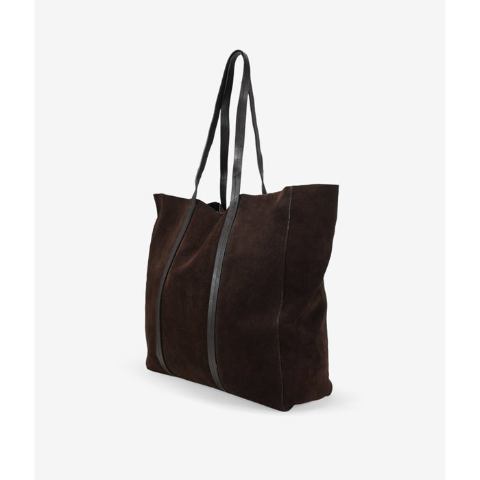 Maxi bolso de hombro marrón en serraje piel