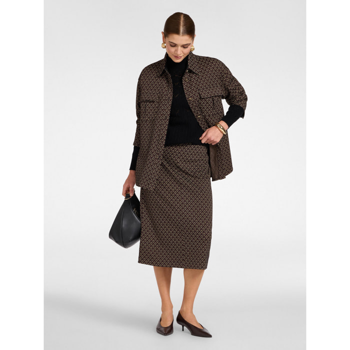 Elena Mirò - Gonna tubino midi jacquard geometrico - Nero
