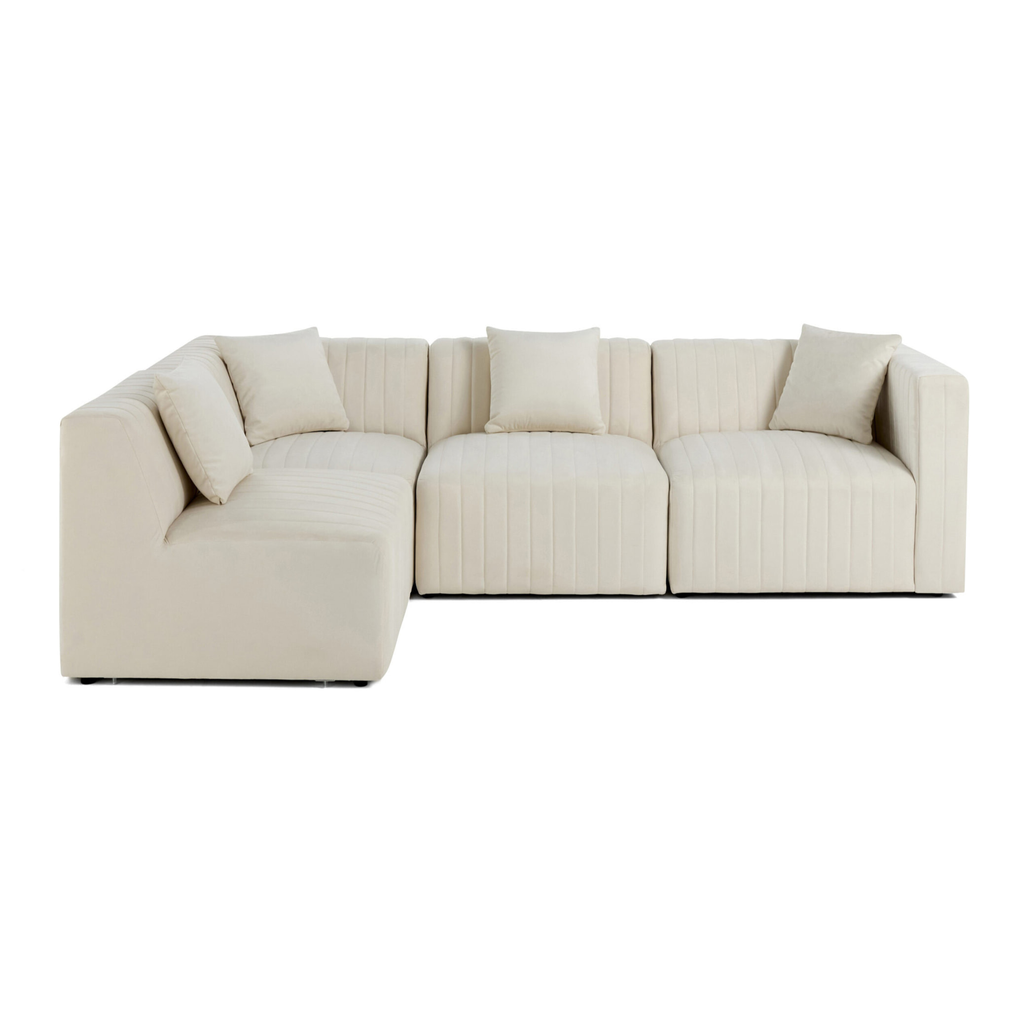 Nova - canapé modulable d'angle gauche - 5 places - en velours - Beige