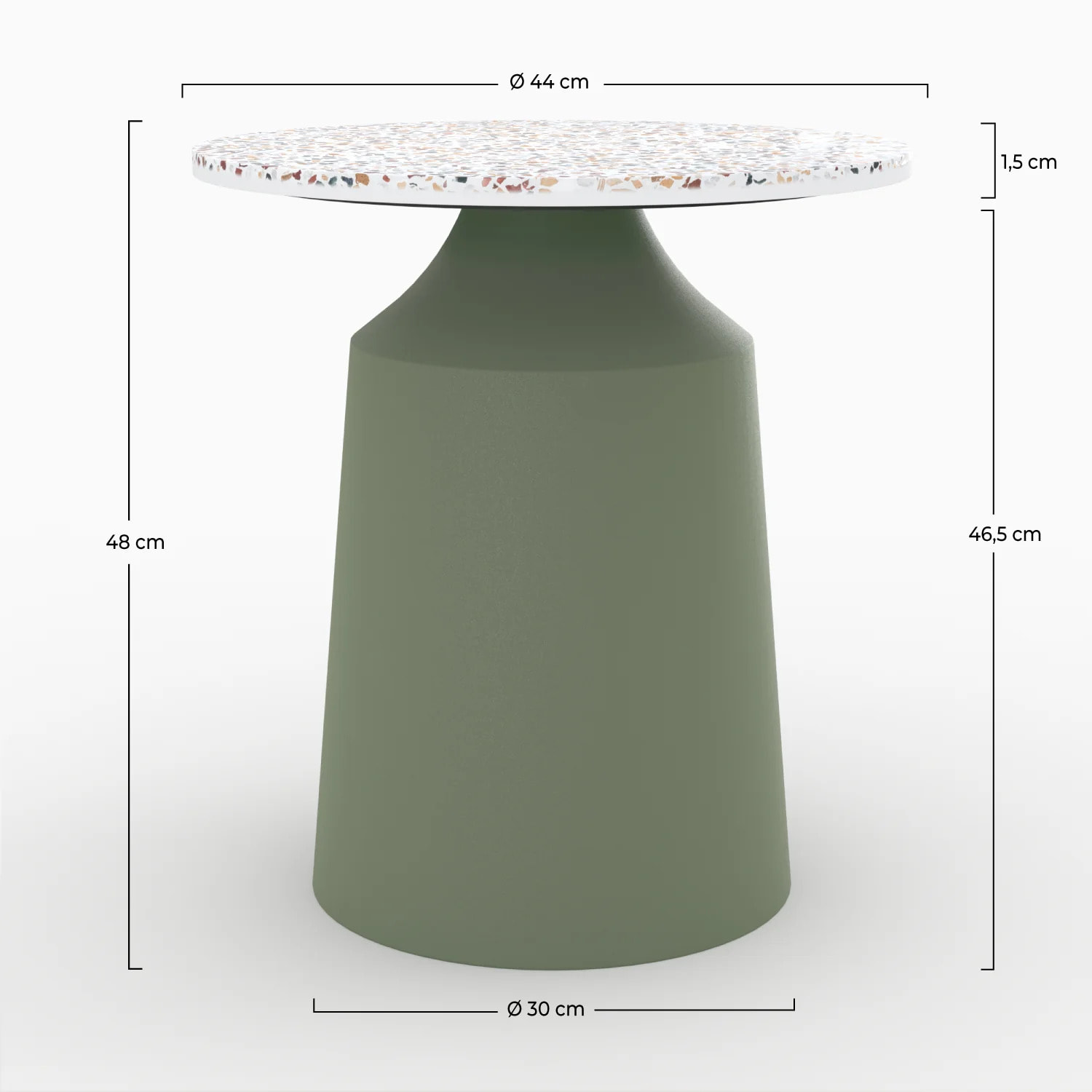 Table d'appoint ronde en terrazzo et métal vert kaki D44 cm - Daphné