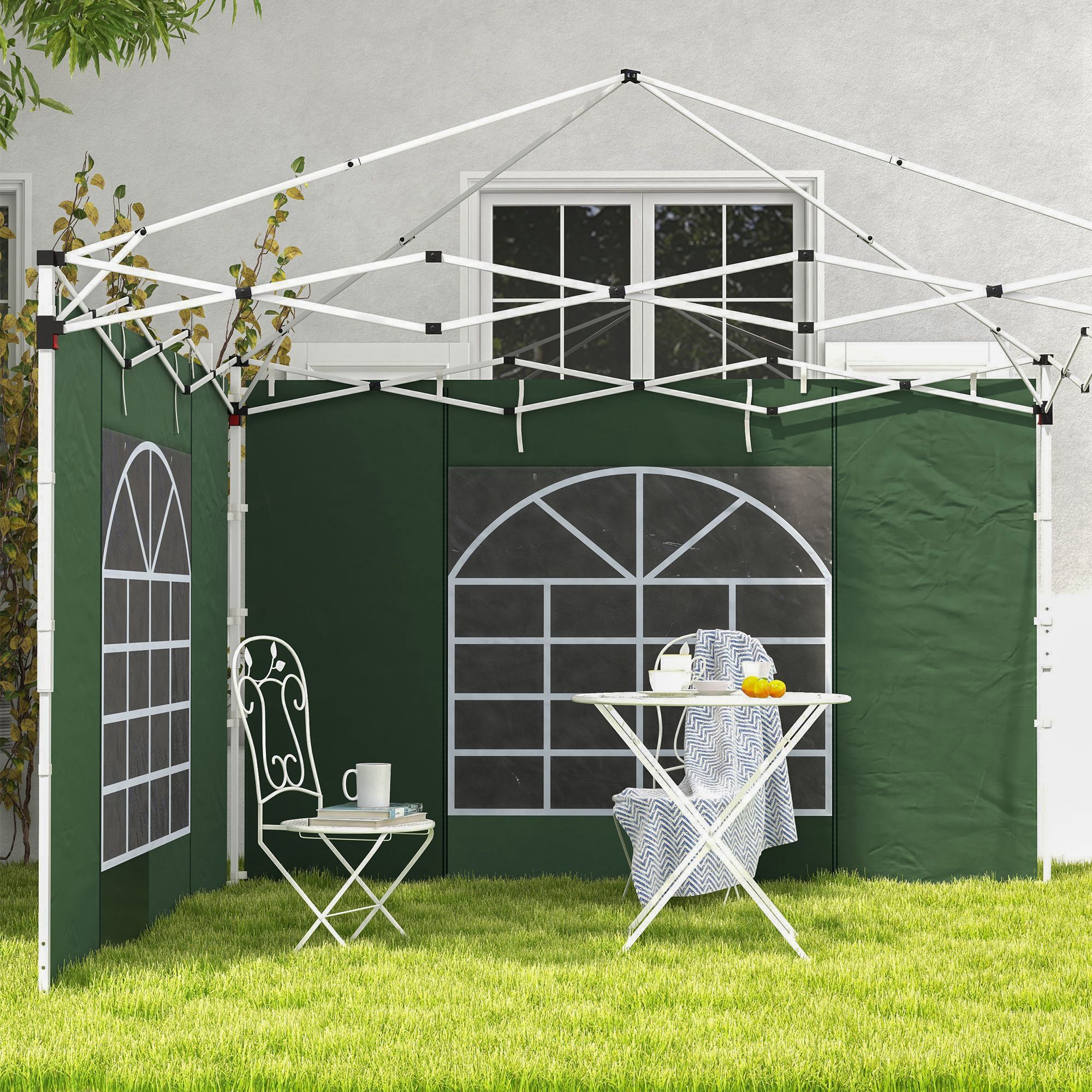 Paredes Laterales para Carpa de 2 Paneles 295x195 cm Cortina Lateral de Tela Oxford con Ventana Enrollable y Puerta con Cremallera para Carpa 3x3 m o 3x6 m Verde