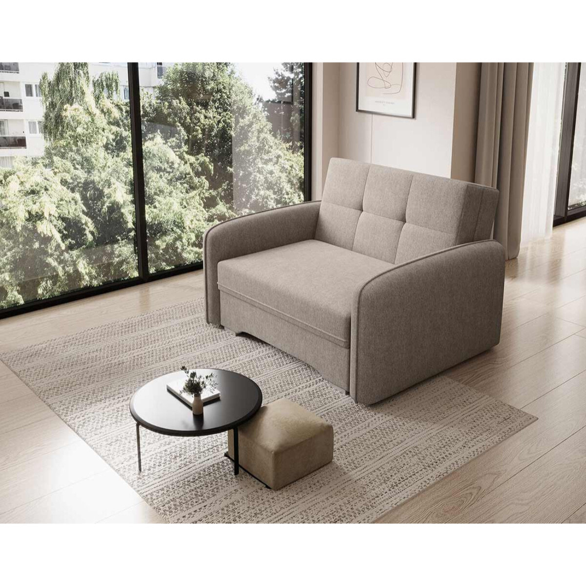 Michelle - fauteuil convertible avec coffre en velours - Beige