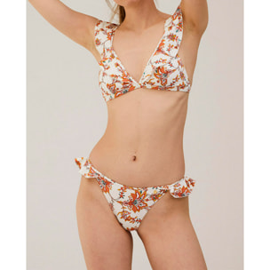 Top de bikini con volante y estampado de flores