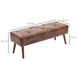 Taburete Pie de Cama Multifuncional Banco Pie de Cama Clásico Banqueta de Dormitorio con Pies de Madera y Asiento Acolchado Carga 120 kg para Entrada Pasillo 114x38x42 cm Marrón