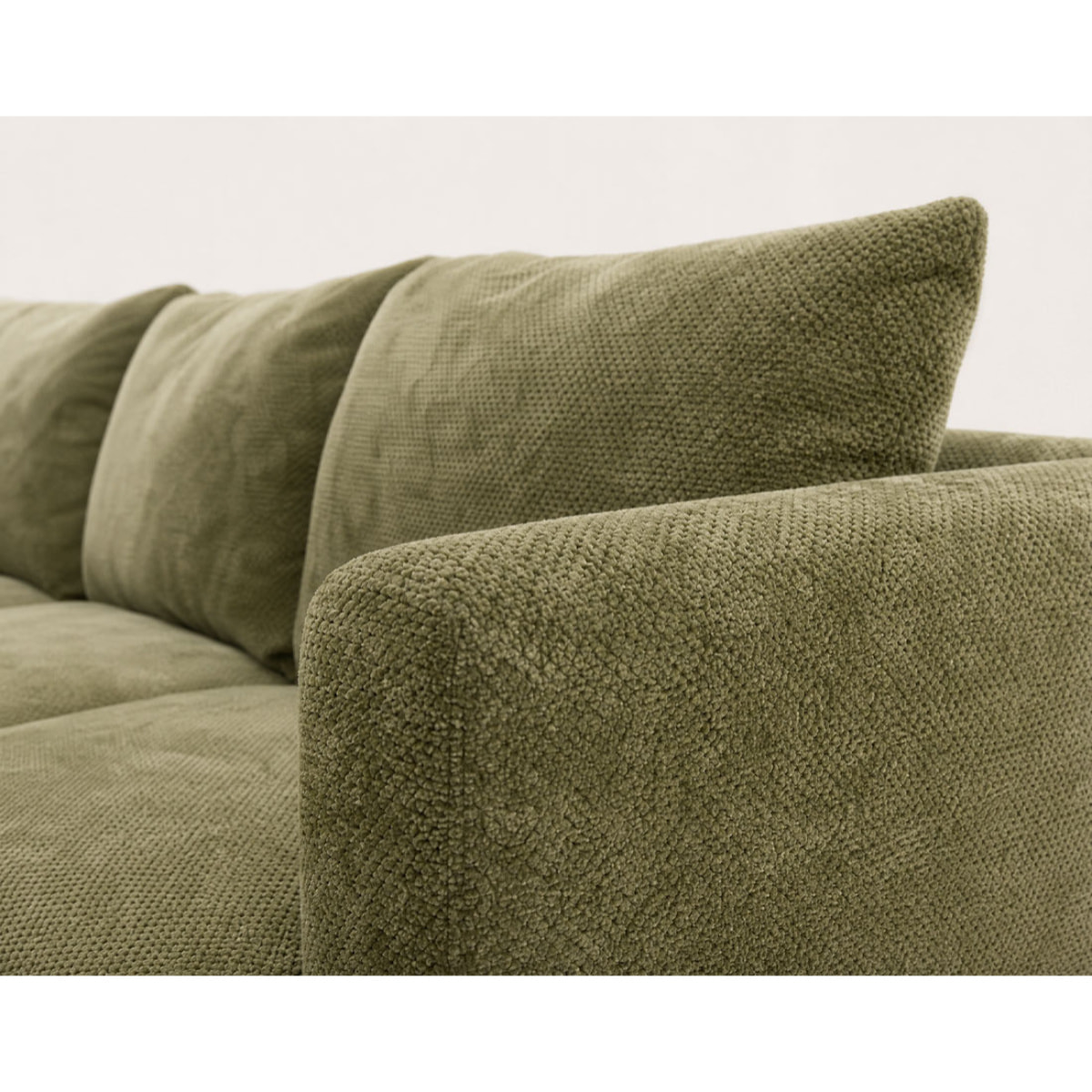 Gabin - Canapé d'angle gauche 5 places en velours texturé - Vert Kaki