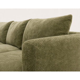 Gabin - Canapé d'angle gauche 5 places en velours texturé - Vert Kaki