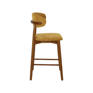 Tabouret de bar bois d'hévéa noyer et tissu chenille (lot de 2)  PAOLA