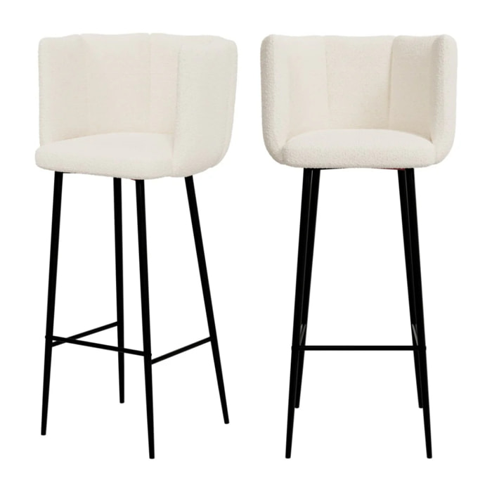 Lot de 2 chaises de bar en tissu bouclé beige 75 cm - Rosy