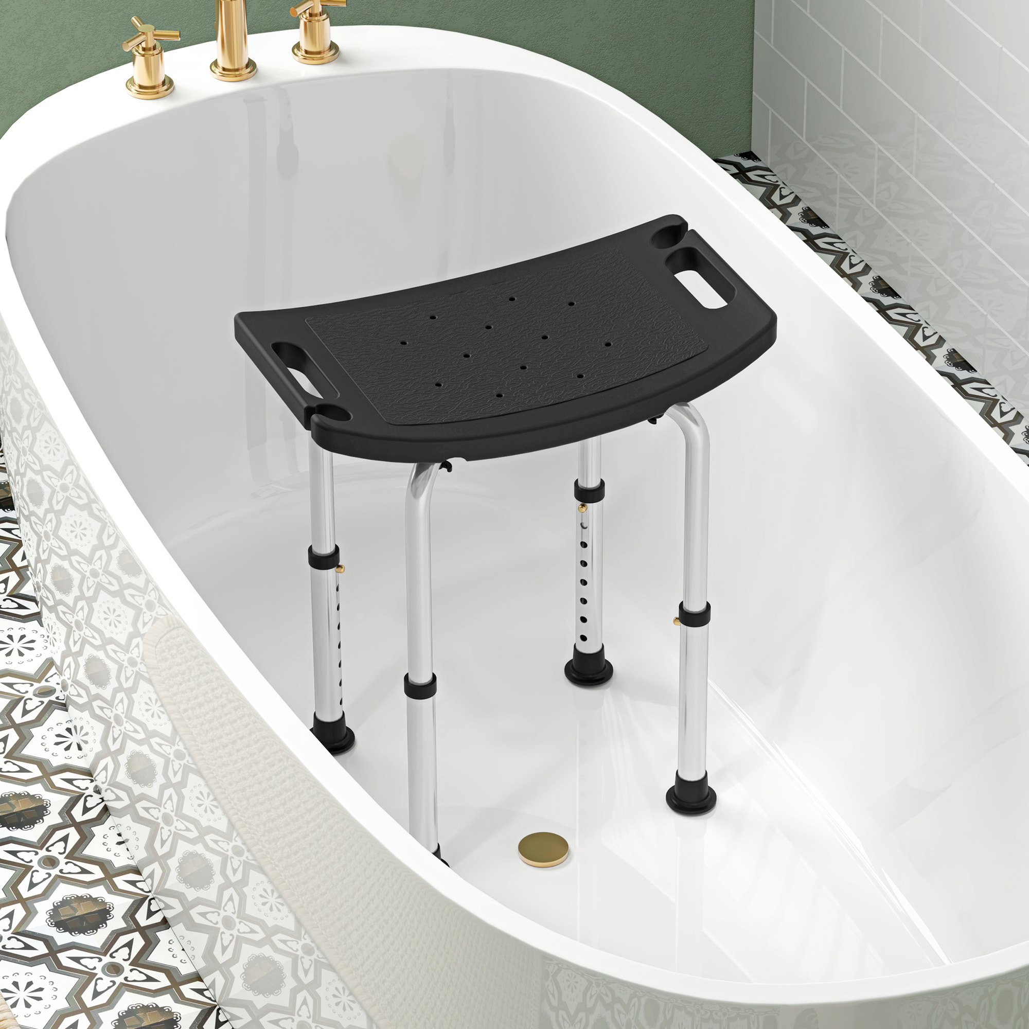 Tabouret de douche réglable antidérapant alu plastique noir