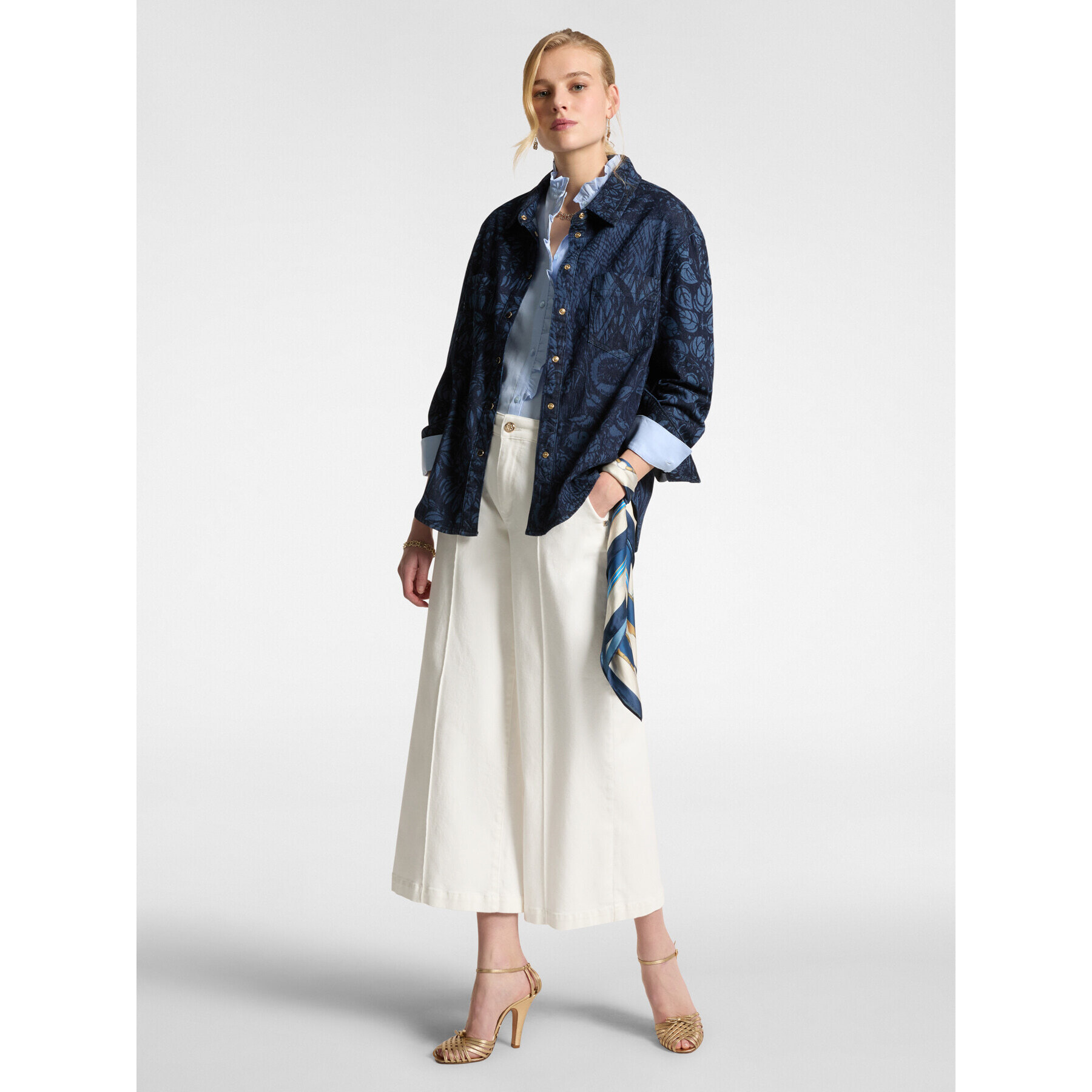 Elena Mirò - Pantaloni wide leg cropped - Bianco