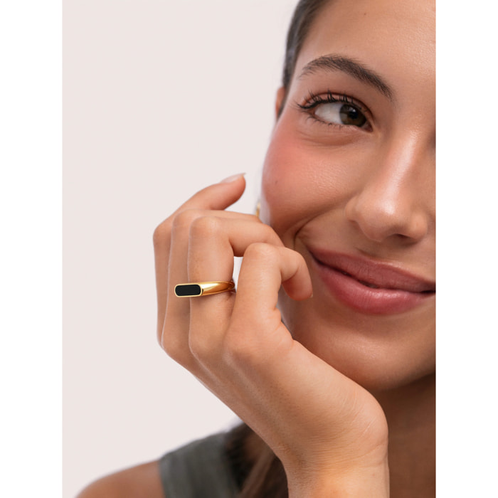 Anello Proa Nero  Acciao Placcato Oro