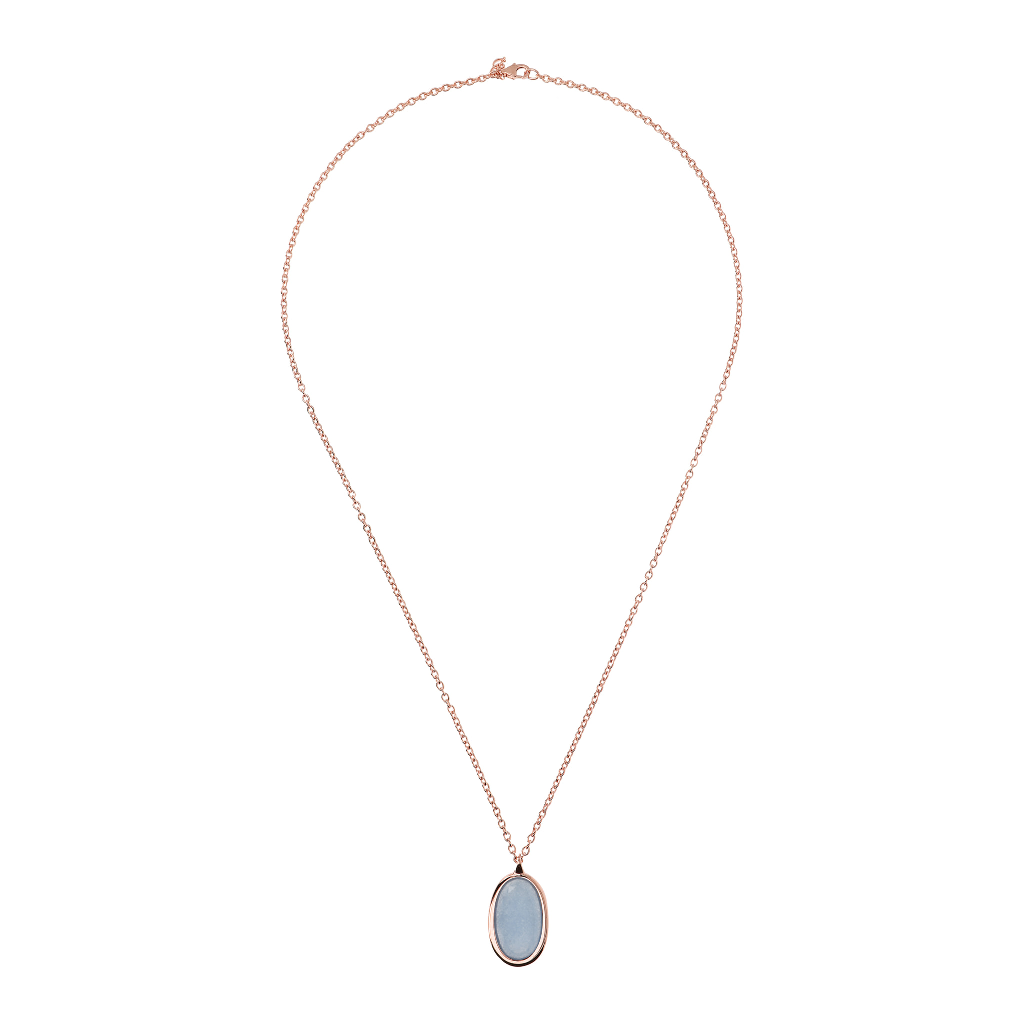 Collana Catena Rolo con Pendente in Pietra Naturale Ovale Sfaccettata Quarzo Celeste