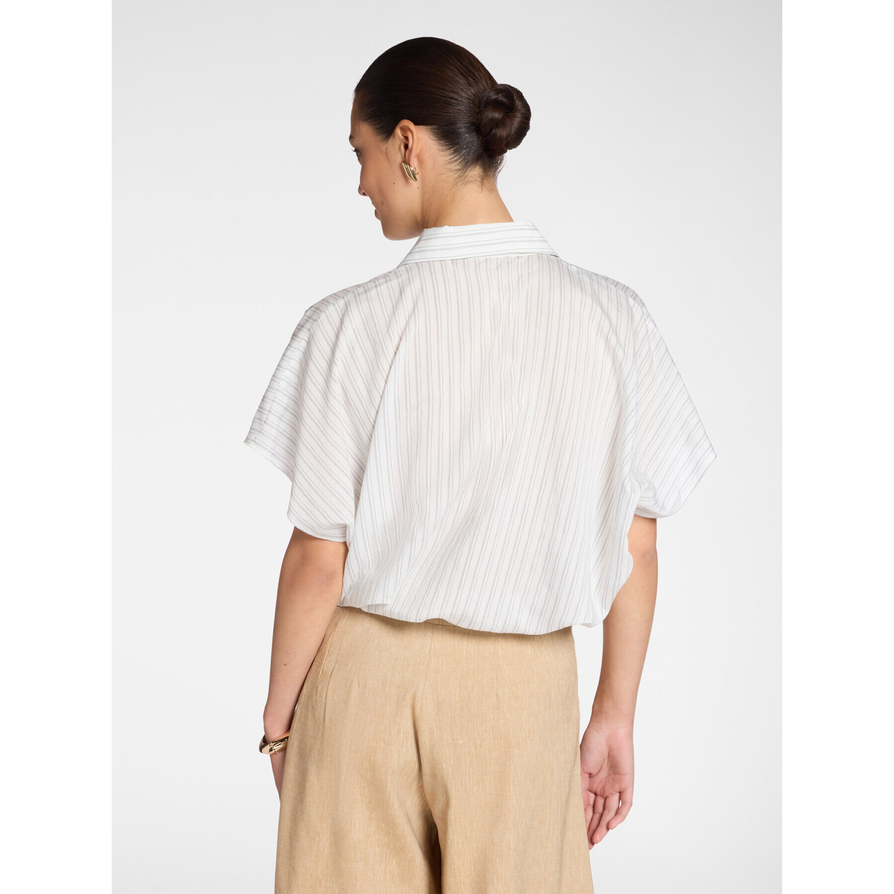 Elena Mirò - Camisa de rayas diplomáticas con mangas cortas - Blanco