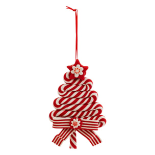 Sujet sapin bonbon résine H.13cm rouge et blanc