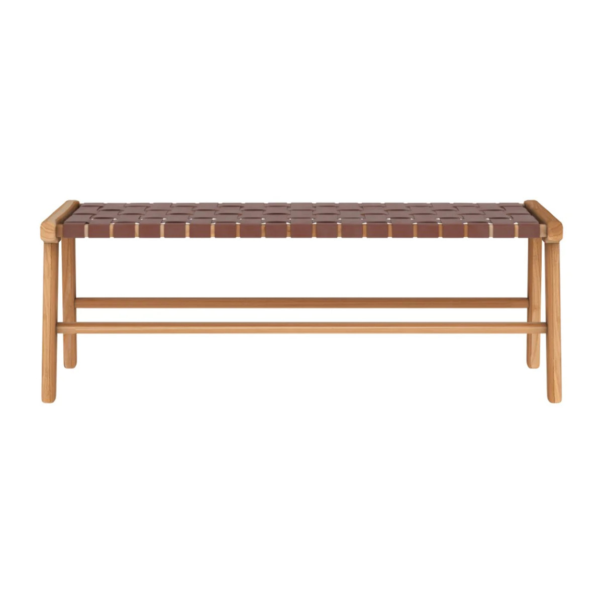 Banc 120 cm en cuir tressé marron et bois de teck - Kuna