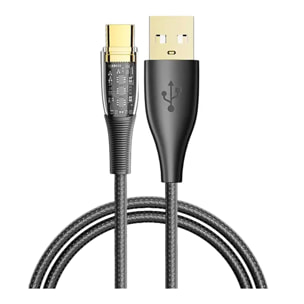 Cable USB 2.0 AM a USB-C PD20W de 6A. 1,2 metros, OD 4mm. Con luz LED.