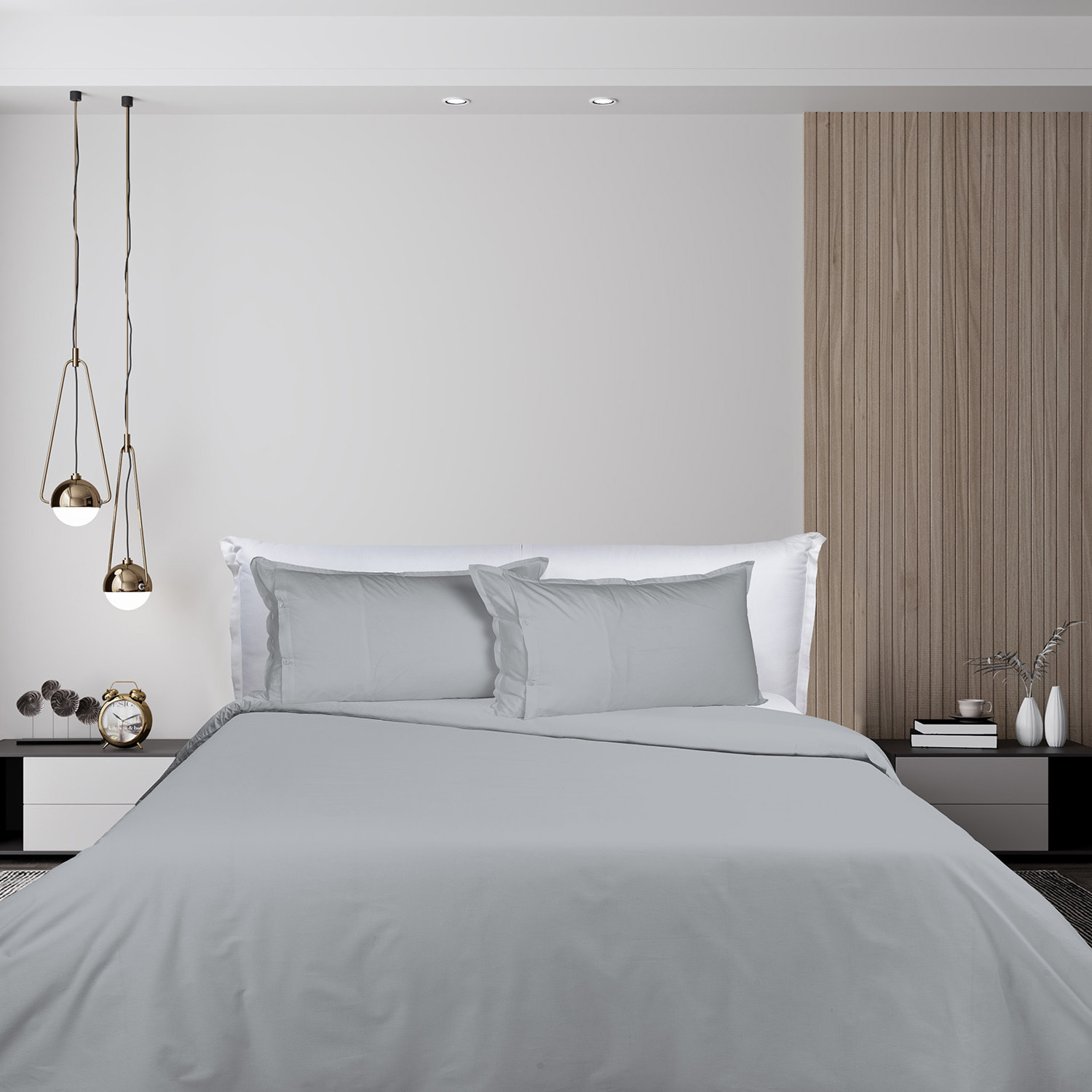 UNO CASA DESIGN Sacco Copripiumino in Puro Cotone Garment Washed_No-Stiro_matrimoniale_grigio-chiaro