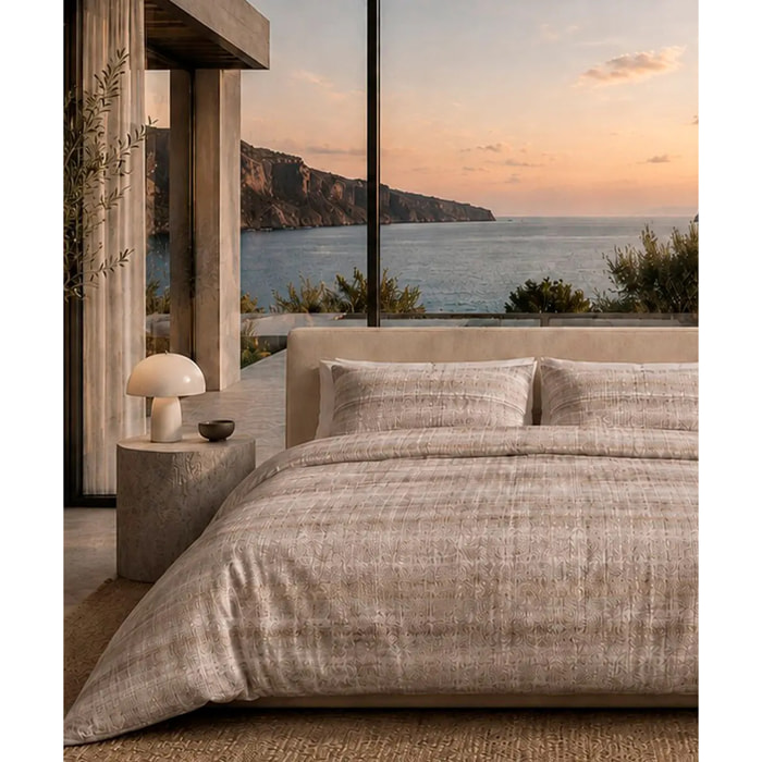 Parure Copripiumino Trama Tortora Beige in Cotone 100% Made in Italy, Stampa Digitale HD