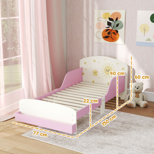 Cama infantil 70x140 cm de Madera con Almacenaje Cama para Niños de +3 Años con Protección Anticaída Cabecero en Dibujos de Estrellas Carga 40 kg para Dormitorio Rosa