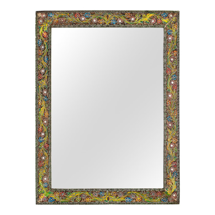 Espejo de Madera de Mango, Trasera en Mdf 76 Cm Estilo Étnico