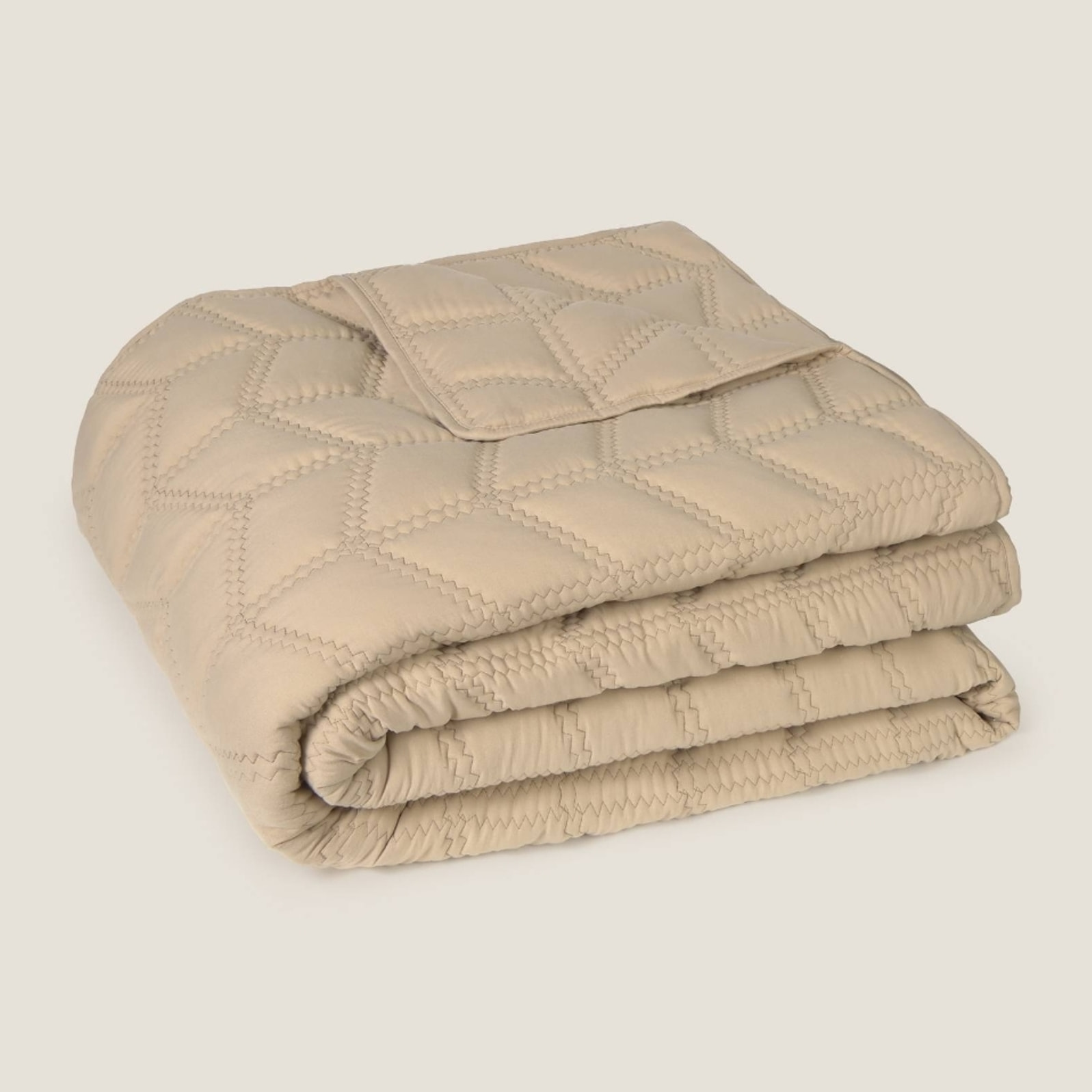 Colcha acolchada con diseño geométrico Ritdi color marron beige Poliéster
