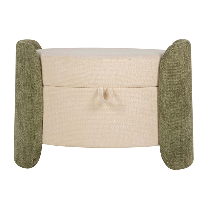 Puff Velvet Chenille Blanco Verde 70x54x48 Cm