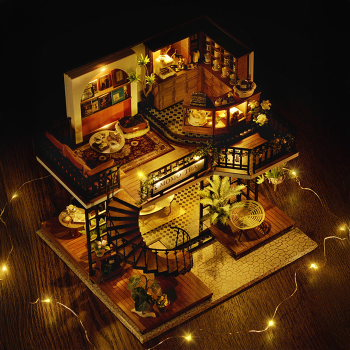 Salón del Té de Momo. Maqueta 3D realista con gran detalle, cubierta antipolvo y luces led.