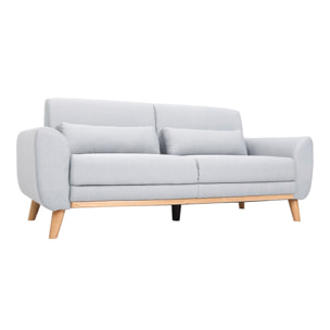 Canapé scandinave 3 places en tissu gris clair et bois clair EKTOR