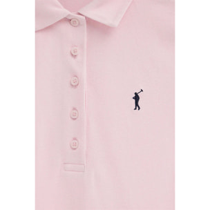 Vestito corto rosa con maniche corte, colletto a polo e logo Rigby go