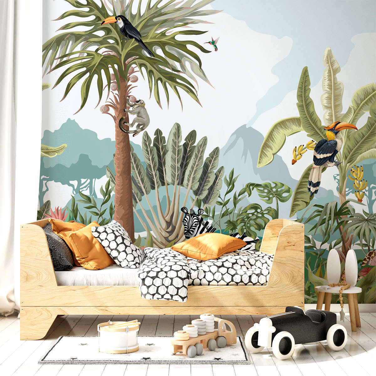 Papier peint panoramique jungle préencollé animaux sauvages H 250 x L 240 cm