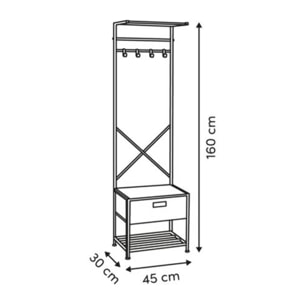 Dressing Tissa 4 patères 1 tiroir gris